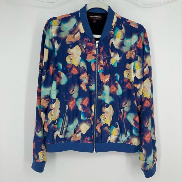 Artsy Silk Blend Floral Bomber Jacket Blue Yellow Size L Fairy Art to Wear - Picture 10 of 10